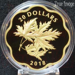 2018 Masters Club Iconic Maple Leaves $20 Scallop Pure Silver Gold - Plated Coin
