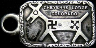 Pre 1933 Cheyenne Lodge Colorado Good Luck Swastika Token Key Tag Indian Deer