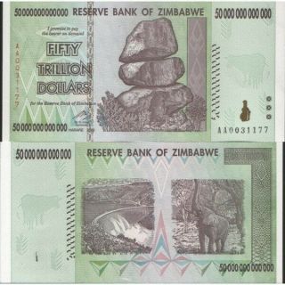 Zimbabwe 50 Trillion Dollars 2008 P - 90 Unc