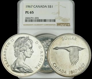 1967 Canada Goose Silver $1 Dollar Ngc Pl65 Proof Like Coin