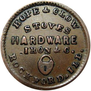 1863 Rockford Illinois Civil War Token Hope & Clow Padlock R6