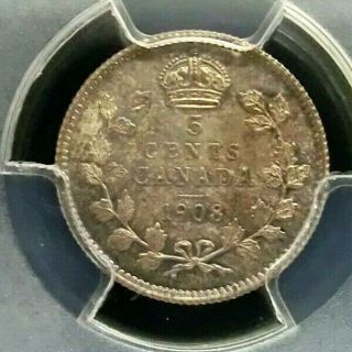 Pcgs Ms64 Secure - Canada 1908 Edward Vii Silver 5 Cents Choice Bu Rare