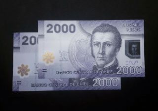 Ander - Chile 2000 Pesos 2012 Polymer Two Correlatives P 162b Unc