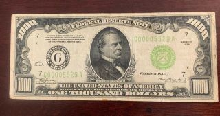 1934 1000 Dollar Note From Federal Bank Of Chicago