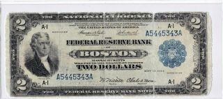 1918 $2 Battleship Boston Ma Federal Reserve Bank Large National Blue Seal Fr248