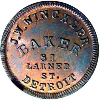 1863 Detroit Michigan Civil War Token J W Winckler Baker R7 Ngc Ms65 Rb
