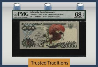Tt Pk 132a 1992 Indonesia 20000 Rupiah " Red Bird Of Paradise " Pmg 68 Wow Pop 1