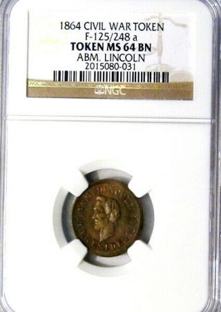 1864 Abraham Lincoln OK Patriotic Civil War Token R5 NGC MS64 3