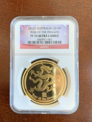 2012 - P Australia G$100 1oz Lunar Gold Year Of The Dragon.  Ngc Pf70 Ultra Cameo