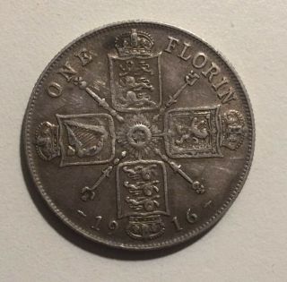 Great Britain Uk Coins,  One Florin 1916,  George V,  Silver 0.  925