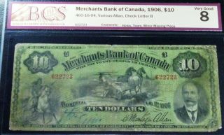 Merchants Bank Of Canada 1906 $10 - Scarce 31 Known.  Chartered Banknote