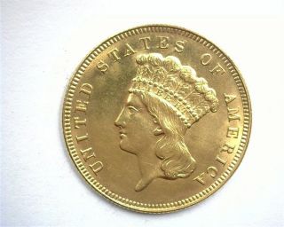 1889 Indian Princess $3 Gold Choice Uncirculated,  Rare Only 2,  300 Minted