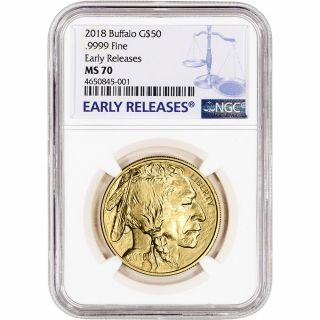 2018 American Gold Buffalo (1 Oz) $50 - Ngc Ms70 Early Releases