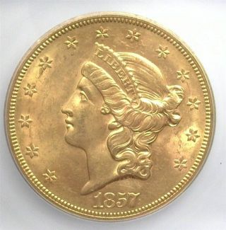 1857 - S Liberty Head $20 Gold Double Eagle Icg Ms63 Valued At $8,  500 Scarce