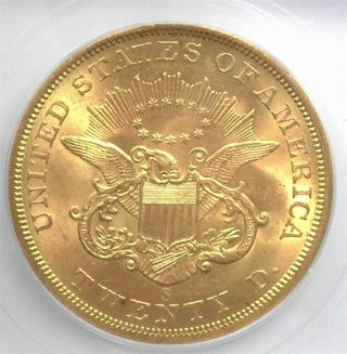 1857 - S LIBERTY HEAD $20 GOLD DOUBLE EAGLE ICG MS63 VALUED AT $8,  500 SCARCE 3