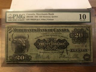 1907 Merchants Bank Of Canada $20 Pmg Vg10 Only 15 Known To Exist