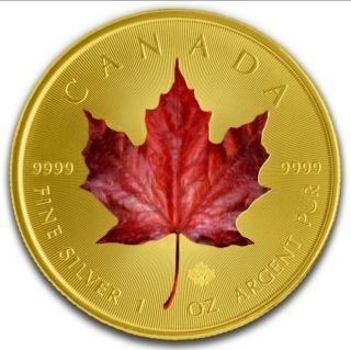 2019 Canada Red Maple Ruthenium Gold Gilded 1oz.  9999 Silver Coin - Box &