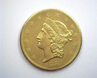 1854 - S Liberty Head $20 Gold Near Choice Uncirculated,  Extra Rare This