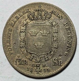 Sweden,  1/12 Riksdaler,  1833/1 Cb,  Fine - Very Fine, .  0682 Ounce Silver