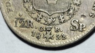 Sweden,  1/12 Riksdaler,  1833/1 CB,  Fine - Very Fine, .  0682 Ounce Silver 3