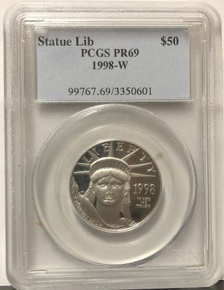 1998 Usa $50 Platinum Eagle 1/2 Oz Coin - Pcgs Ms 69 99767.  69/3350601 - - Gem Blazer