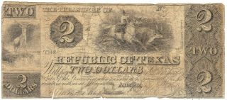 Texas,  Republic Of,  Austin,  Cr.  - A02 Red Back Change Note $2 A,  (faded Dt) Vg,