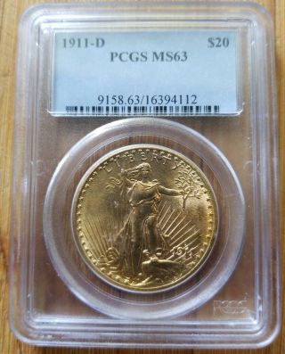 1911 - D $20 Saint - Gaudens Double Eagle - Pcgs Ms63 Us Gold 1 Oz