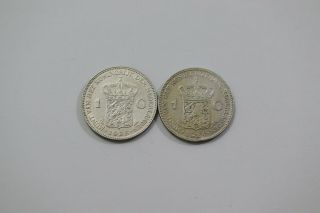 Netherlands 1 Gulden 1924,  1928 Both Silver B18 Xc38
