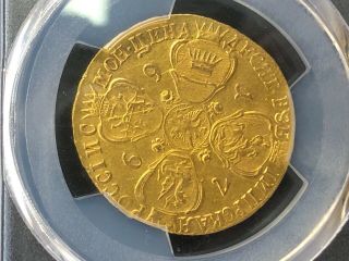 1769 CПБ 10 ROUBLE GOLD RUSSIA CATHERINE II BIT - 22 PCGS AU DETAIL RETAIL $15000 3