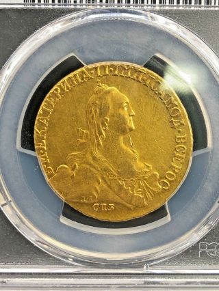 1769 CПБ 10 ROUBLE GOLD RUSSIA CATHERINE II BIT - 22 PCGS AU DETAIL RETAIL $15000 4