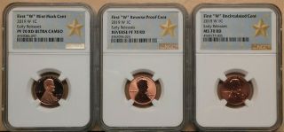 3 Coin Set,  2019 First " W " Lincoln Cent,  Ms/pf/rev Pf70 Er,  Star Label