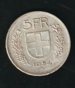 Switzerland 5 Francs 1954 B,  Silver.