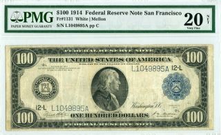 Fr 1131 $100 1914 Federal Reserve Note San Francisco Pmg 20 Very Fine Net