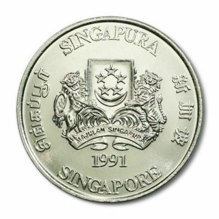 1991 Singapore $10 Year of Goat KM 84 w/ Case 1991年新加坡羊年10元纪念币 2