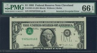 Incredible Error 1995 $1 Inverted Type 2 Pmg 65 Gem Uncirculated Epq / Cleveland