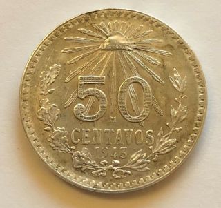 1943 50 Centavos Mexico Silver Coin 5