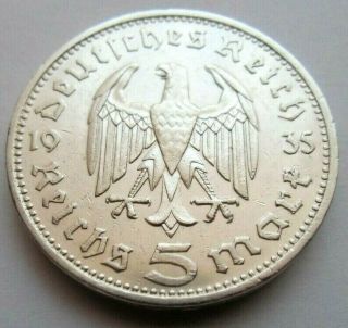 (562) Antique Wwii German 3rd Reich 1935 G 5 Reichsmark Silver Coin