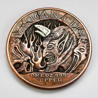 Hobo Nickel Hell Hand Carved Vatican City One Oz Copper Coin With Gold N Silver