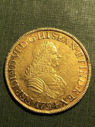 Lima Peru 1754 Counterstamped Gold 8 Escudos Fernando Vi Rare