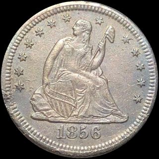 1856 - S/s Seated Quarter Nearly Uncirculated San Francisco Liberty Silver Nr