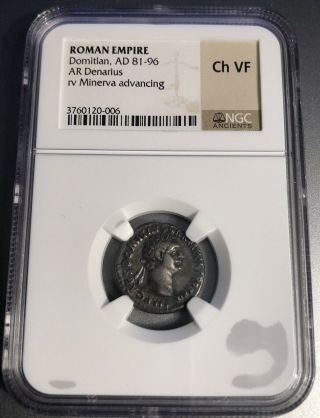 Domitian,  Ad 81 - 96 Roman Empire Ar Denarius Ngc Ch Vf