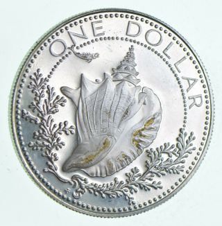 SILVER - WORLD Coin - 1974 The Bahamas 1 Dollar - World Silver Coin 17.  3g 218 2