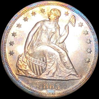 1863 Seated Liberty Dollar Perfect Proof Uncirculated Pr Pf Ms Bu Silver Gemmy