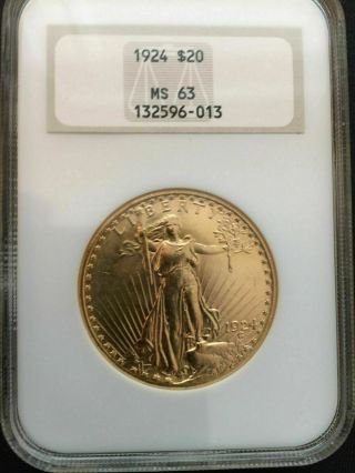 1924 $20 Saint Gaudens Gold Double Eagle Ngc Ms63