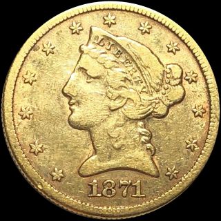 1871 - Cc $5 " Half Eagle " About Uncirculated Rare Gold Carson City Shiny Coin Nr