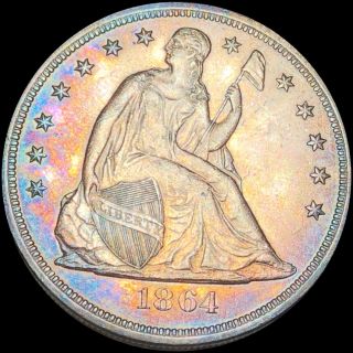 1864 Seated Liberty Dollar Looks Uncirculated Colorful Philly Bu Ms Silver Coin