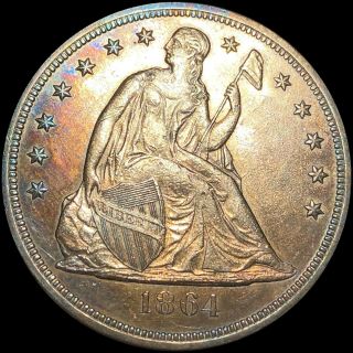 1864 Seated Liberty Dollar LOOKS UNCIRCULATED Colorful Philly bu ms Silver Coin 2