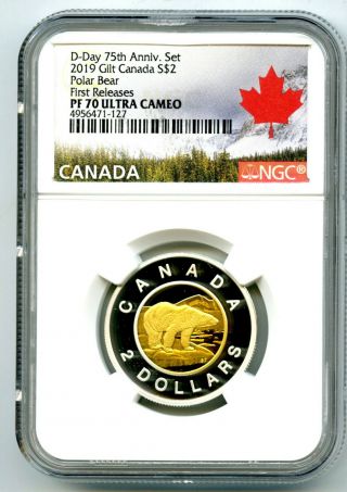 2019 Canada $2 Gilt Silver Proof Polar Bear Toonie Ngc Pf70 Ucam First Releases