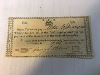 Alabama 1821 $20 Note Issued At Cahawba To Peter Williamson