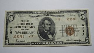 $5 1929 Schenectady York Ny National Currency Bank Note Bill Ch.  4711 Xf,